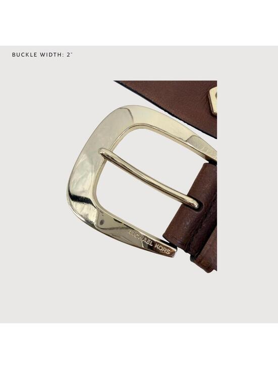 Michael Kors Brown Leather Gold Hardware Statement Belt - L
